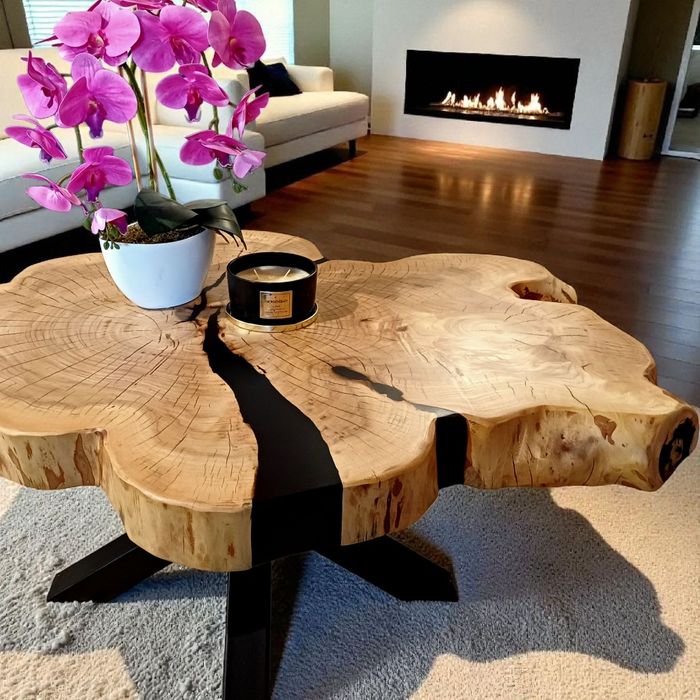 Stolik kawowy 105x83cm PIĘKNY OKAZ LIVE EDGE plaster drewna loft