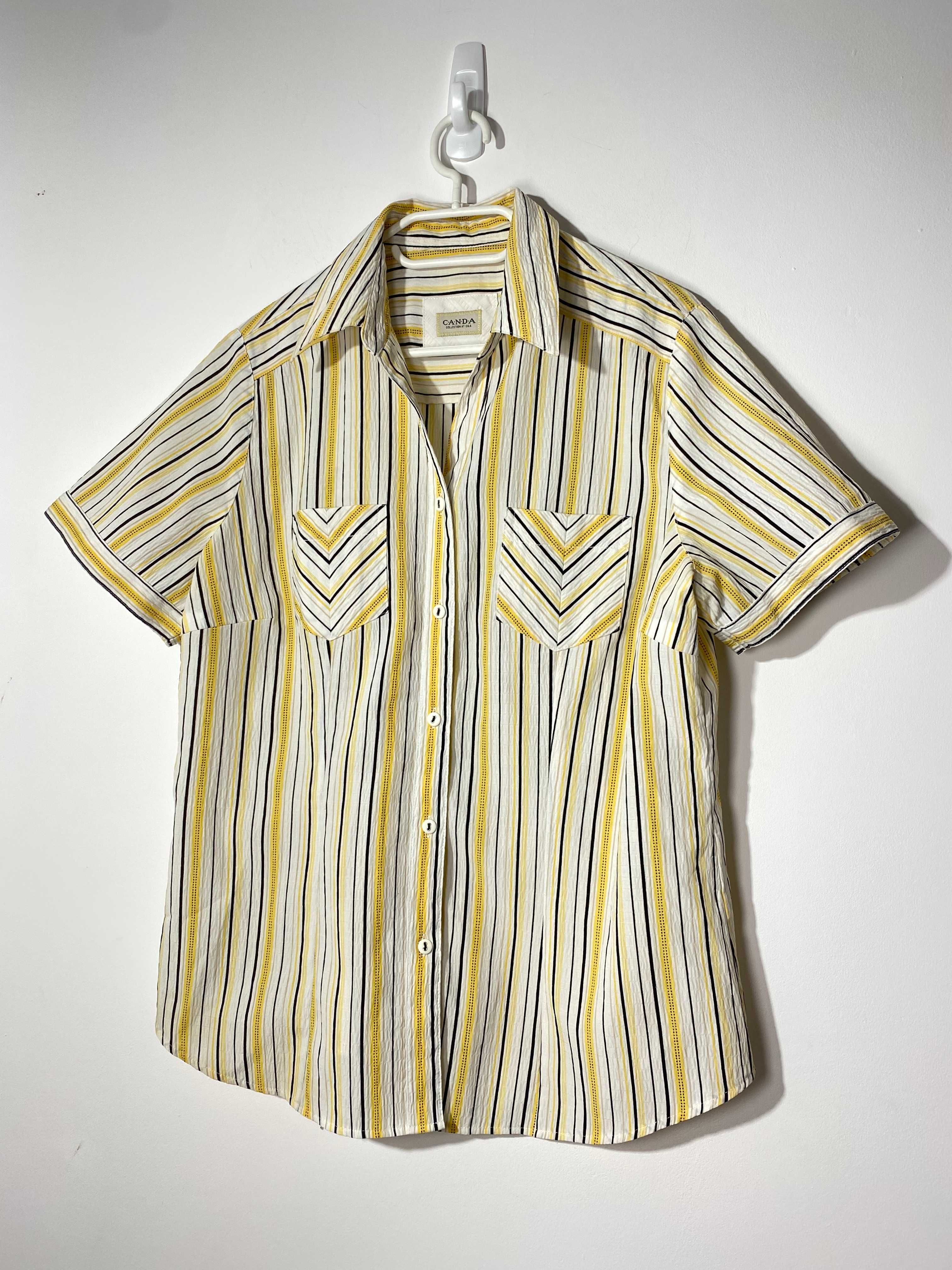 koszula vintage kora paski 42 44 krótki rękaw damska żółta retro 2000
