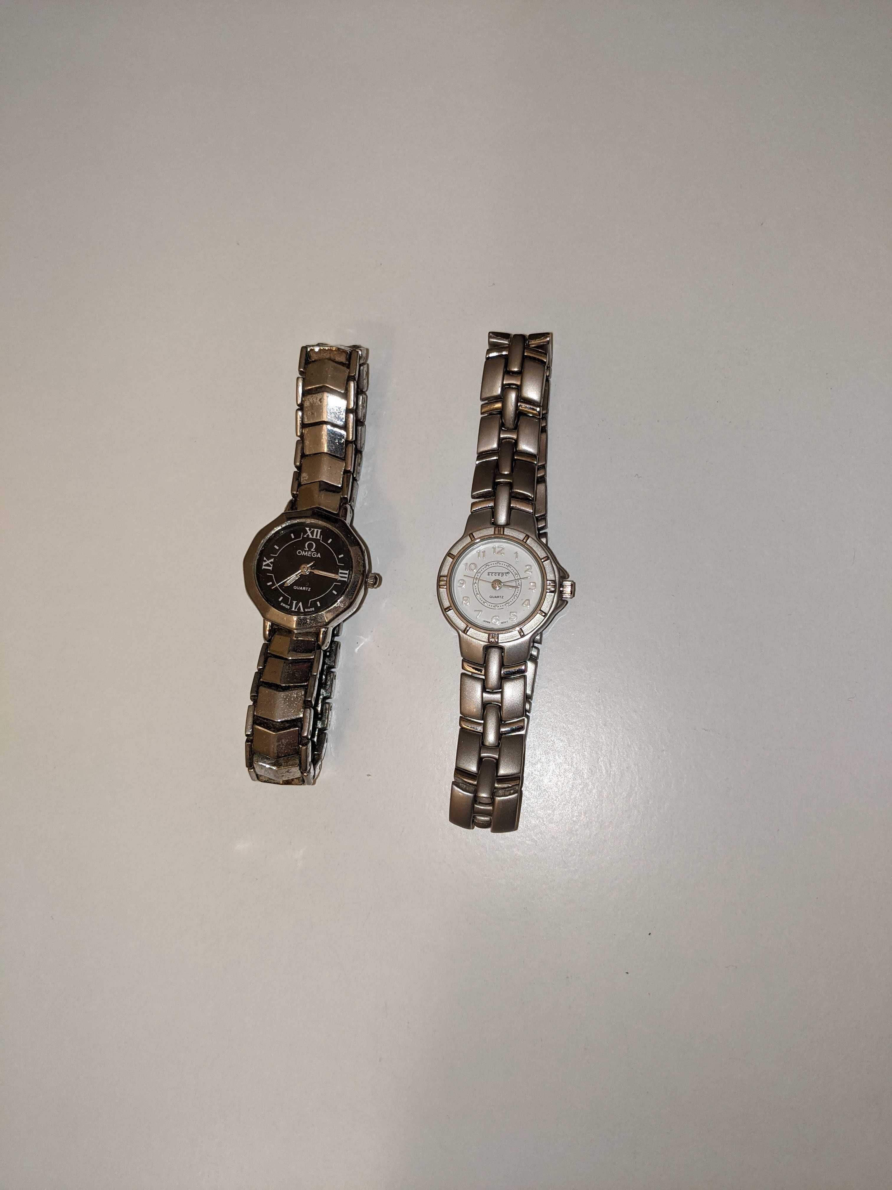 2szt Zegarek damski na bransolecie srebrny napis Omega