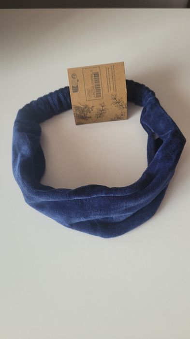 Opaska do włosów na gumce turban granatowy kobaltowy