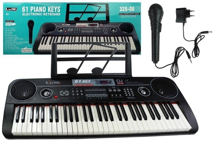 keyboard organy 328-06 mikrofon zasilacz czarny