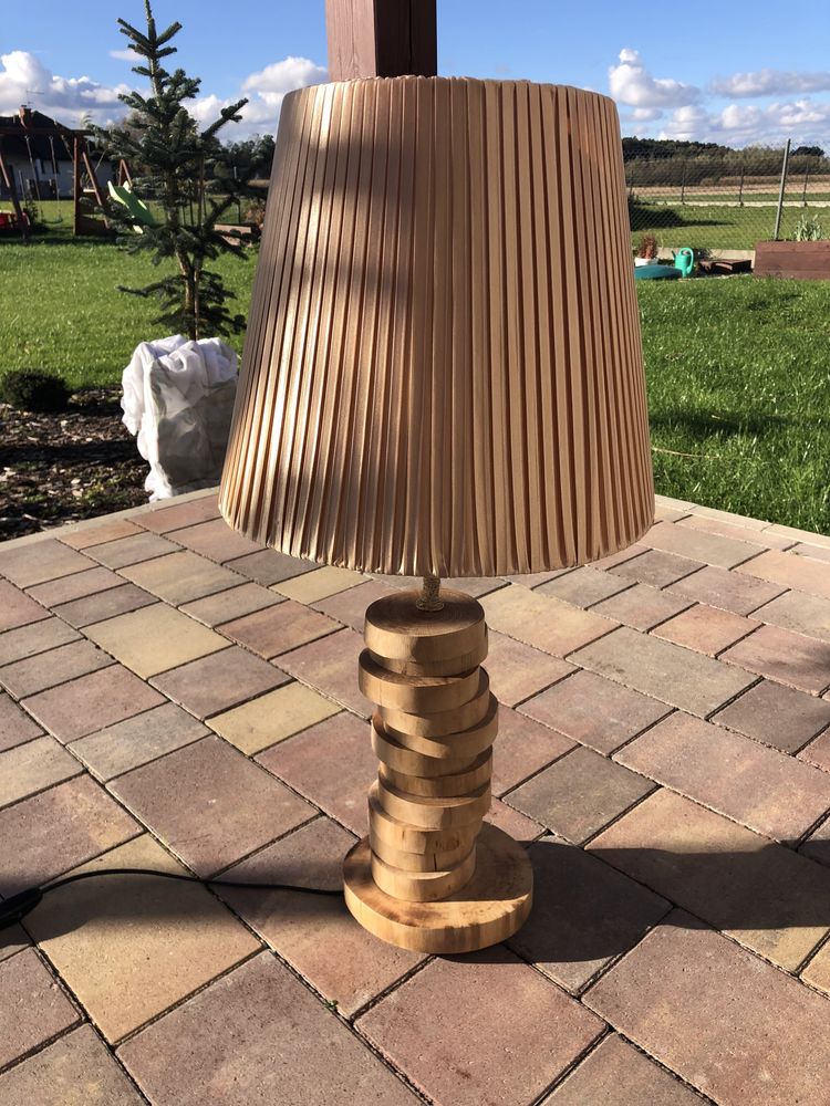 Lampa stojąca drewniana z abażurem DIY Handmade