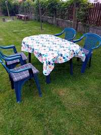 Meble ogrodowe Stół i 4 krzesła obrus nowy i poduszki j.nowe