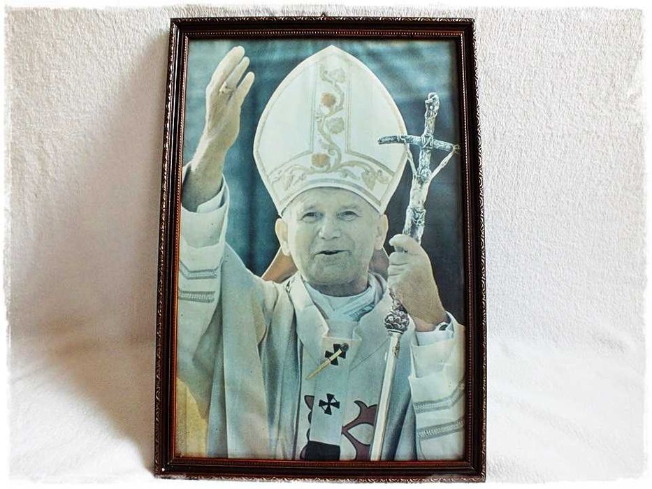 Stary Obraz Polski Papież Ojciec Święty Jan Paweł II 52cmx37cm