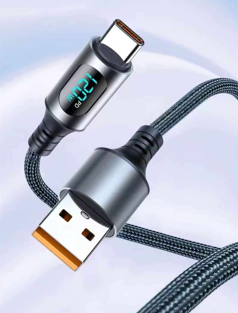 Przewód, kabel USB c, 6A i 120W, transmisja danych (480mbps) LCD