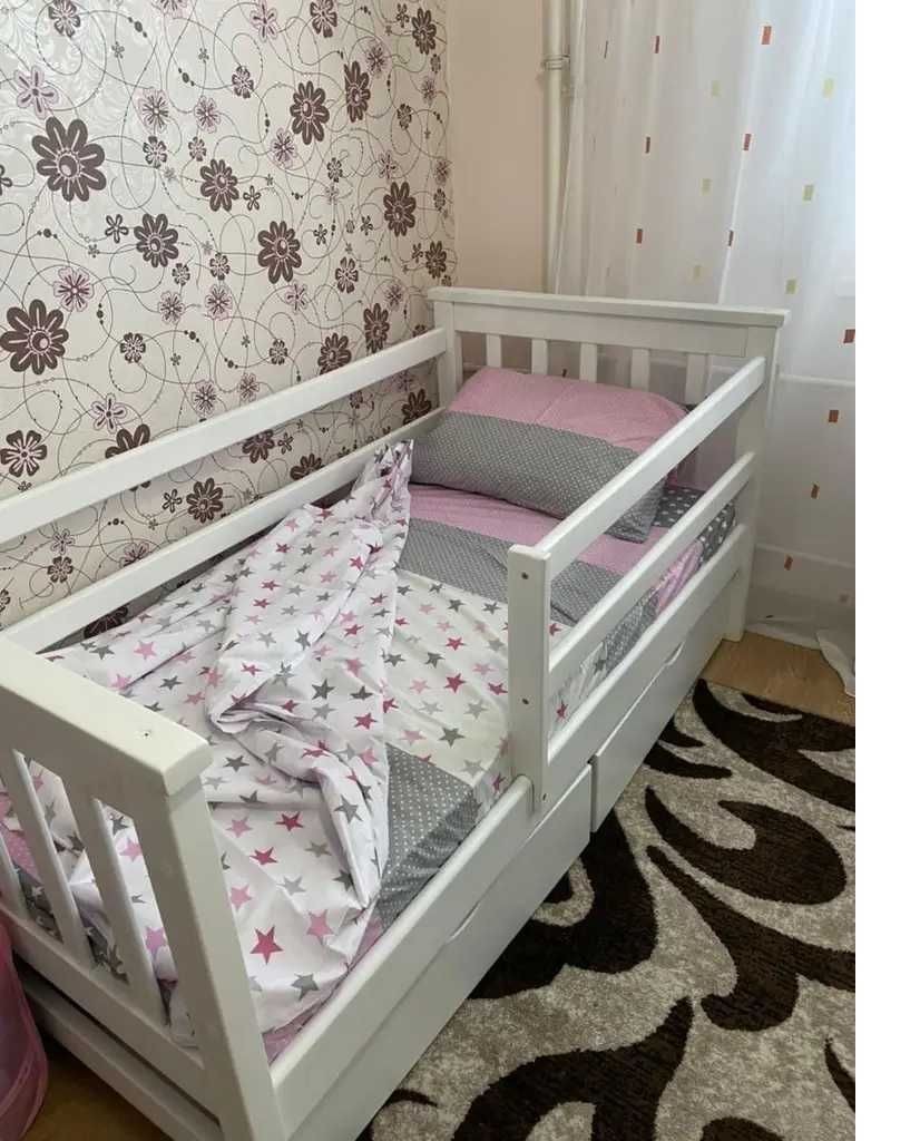 Детская кровать Белая 80х160 и 80х190 с ящиками , Дитяче ліжко