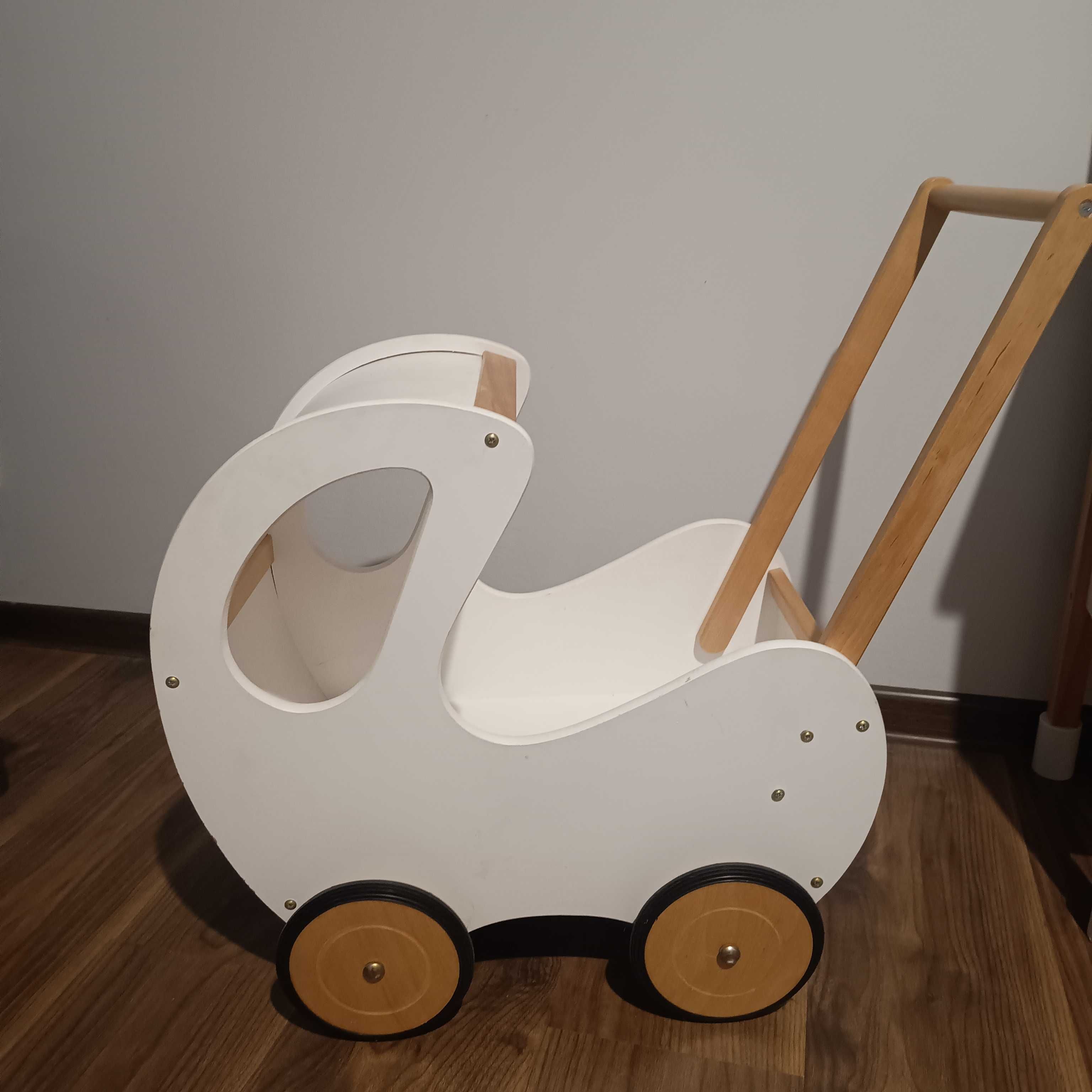 Wózek dla lalek w stylu retro drewniany, biały