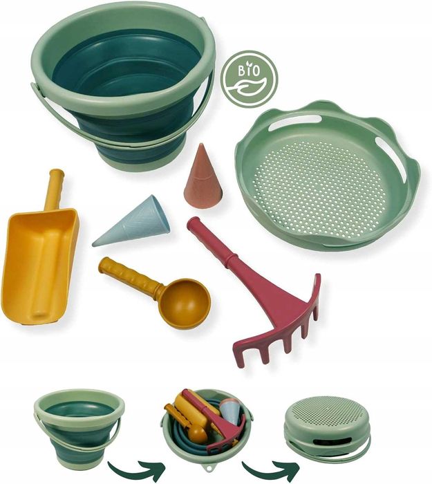 Schildkröt Zestaw składane wiaderko 7w1 do piasku w kolorze zielonym