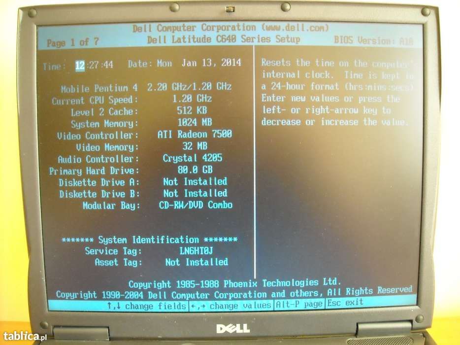 DELL Latitude C640 P4 2,2GHz 40GB 512MB (1GB) RAM CD-RW/DVD RS232 WAWA