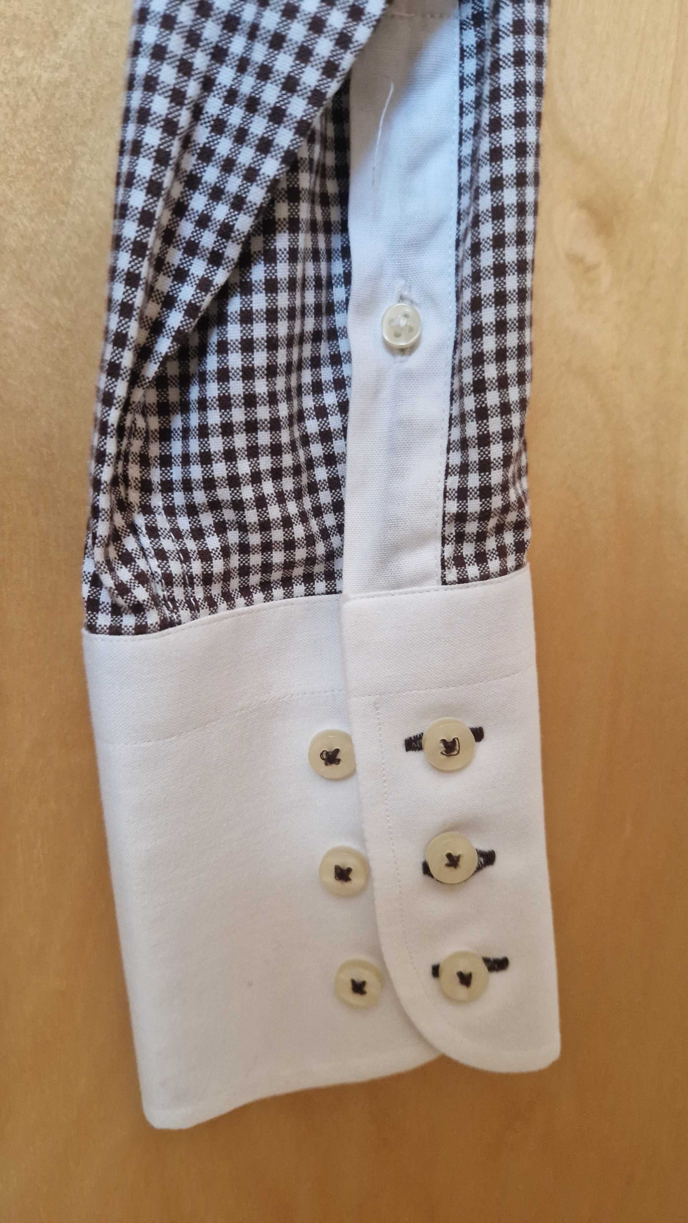 Camisa Sacoor Brothers, quadrados castanha e branca, tamanho 36