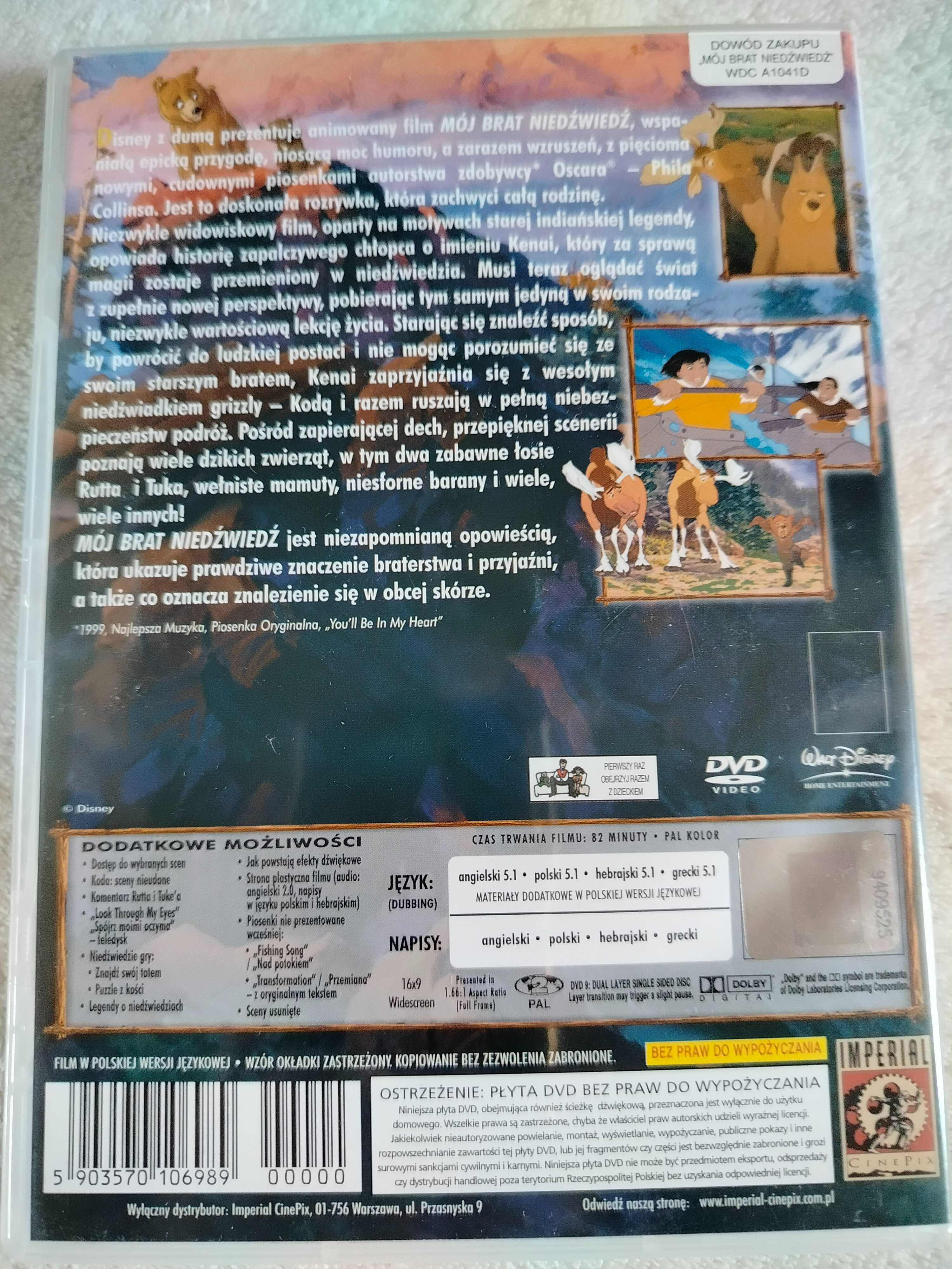 Disney DVD Mój Brat Niedżwiedż nowy bez folii