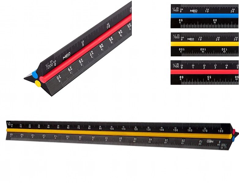 Linijka, Skalówka Trójkątna Leniar, Miara Aluminiowa 30 Cm 72-205 Neo