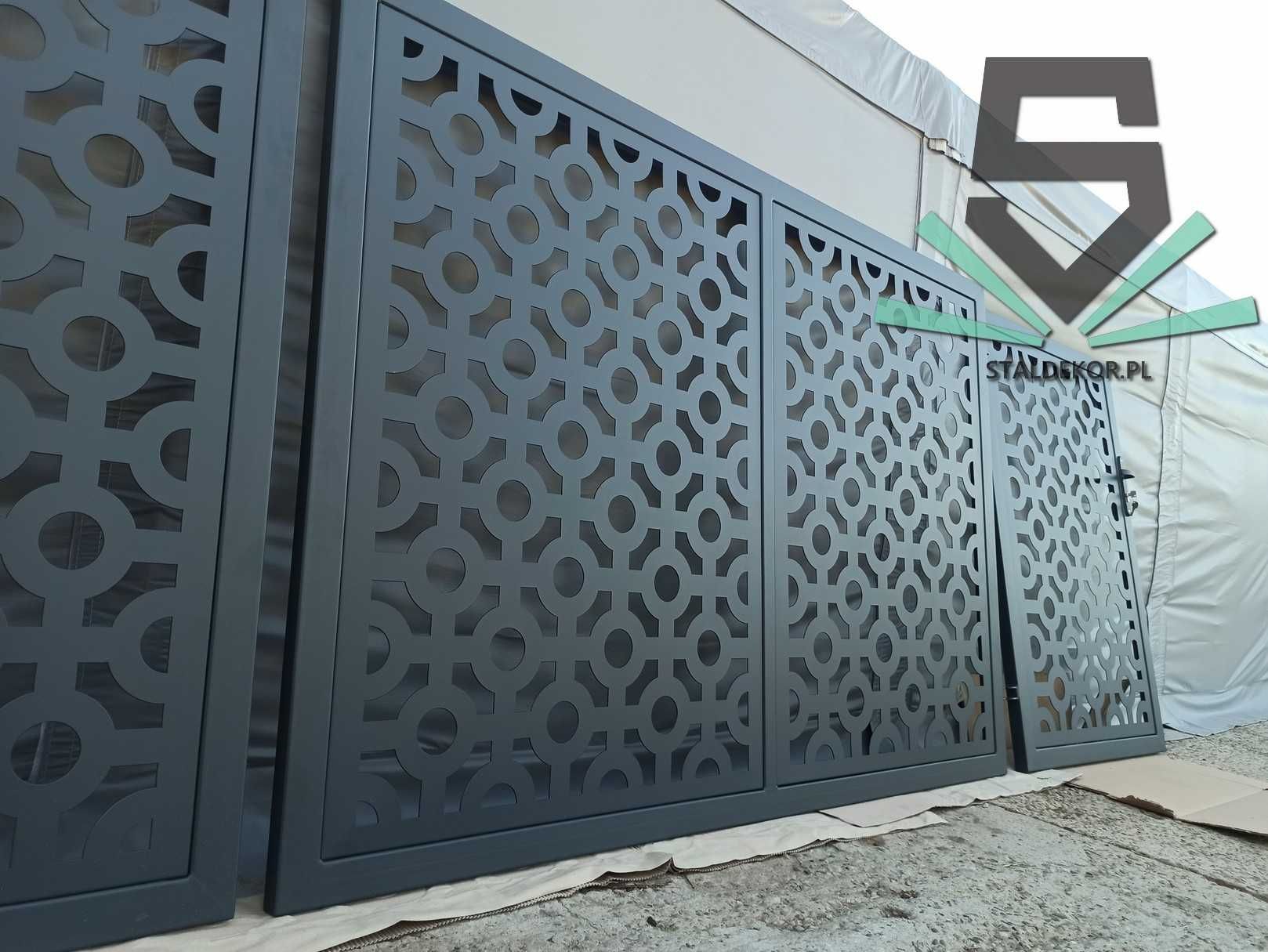 Brama dwuskrzydłowa 4m, 5m, 6m, wycinana laserowo CNC, panelowa.