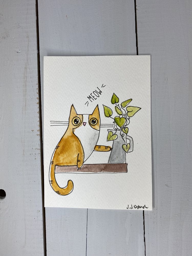 Kartka okolicznościowa obrazek kot kotek kitty rudy kwiat wazon
