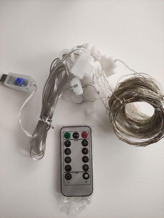 Kurtyna świetlna LED z haczykami Ciepła biel 3x3m 300LED USB