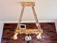 Lampa sufitowa loft rustykalna drewno i sznury unikat