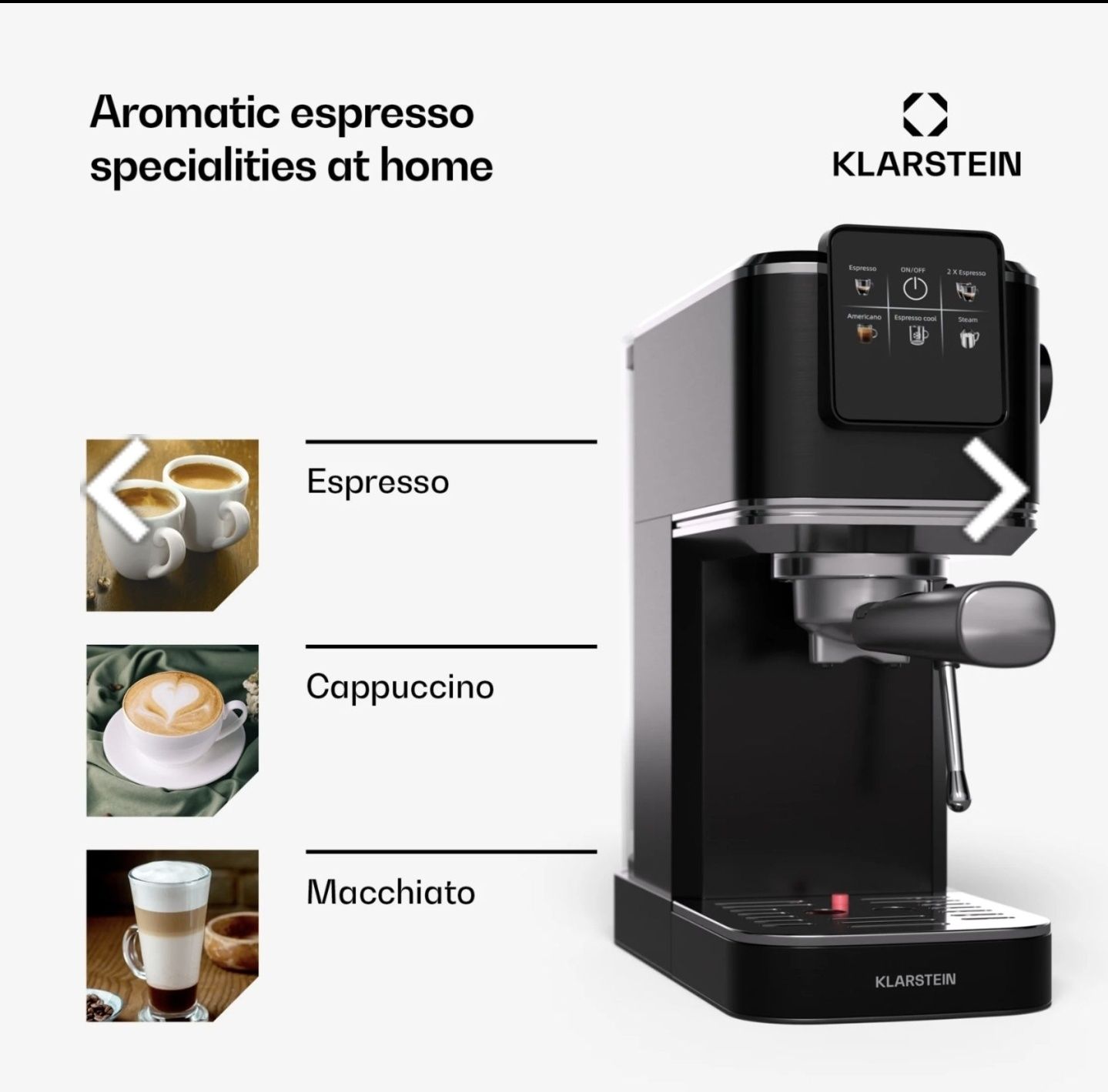 Нова !Klarstein SteelPresso Touch Slim 20 Bar