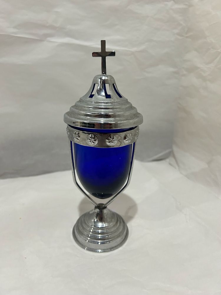 Peça religiosa azul e prata