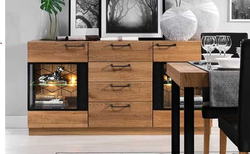 Piękna nowa duża komoda lity dąb naturalne drewno Szynaka