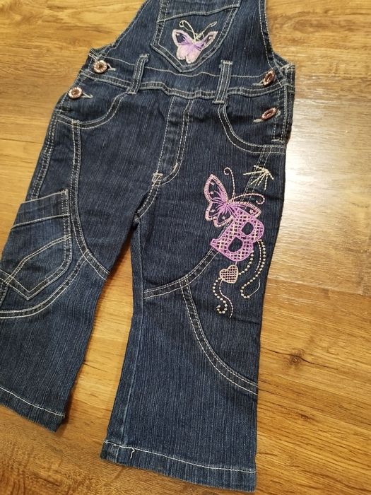 Spodnie ogrodniczki jeansowe dla dziewczynki niemowlęce R.68/74