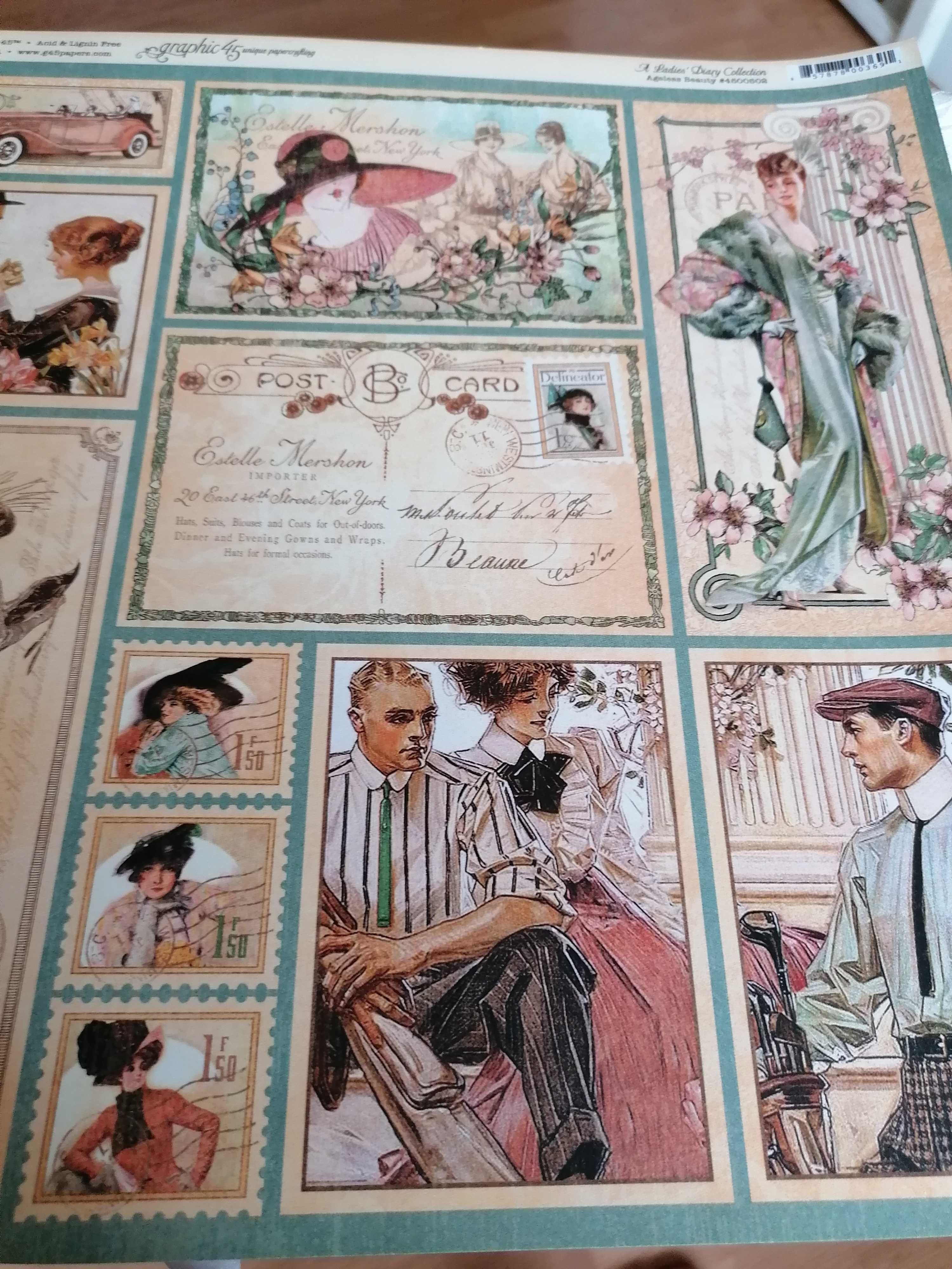 Cd..Papier kartki scrapbooking vintage Grapic45,Stamperia 16szt