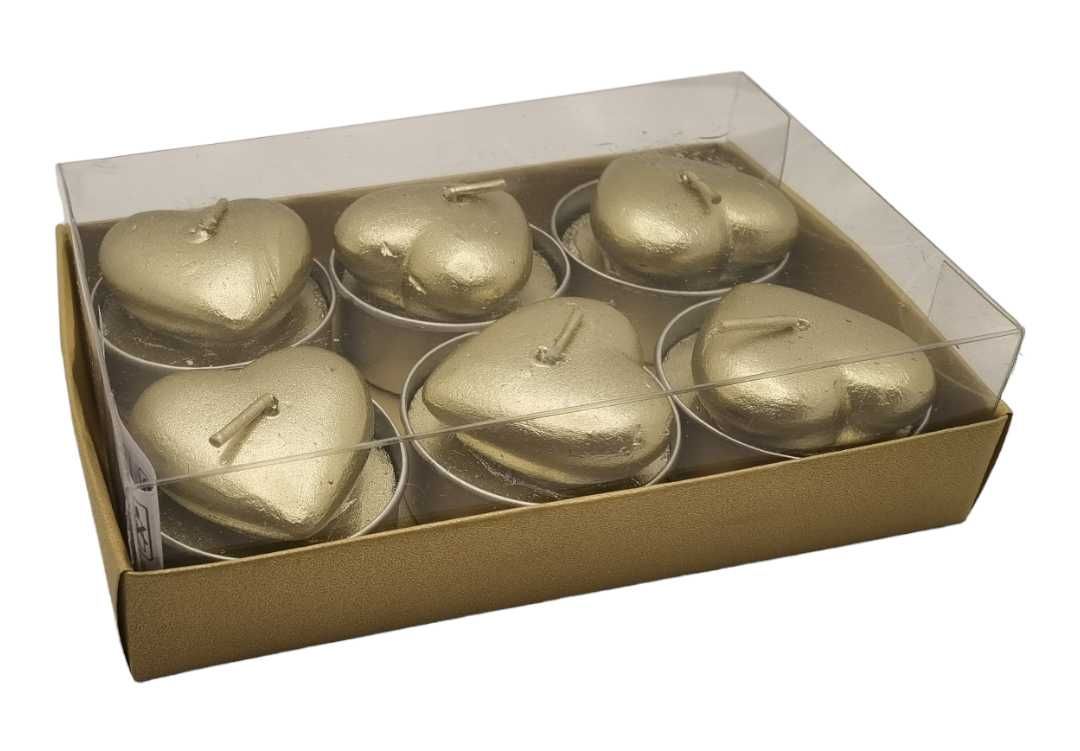 OVS komplet ozdobnych świeczek tealight złote serca 6 sztuk