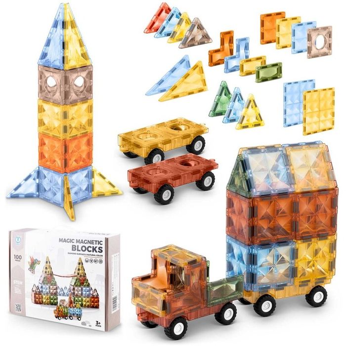 Klocki Magnetyczne Konstrukcyjne Panele Magnetic Tiles Pojazdy Figury