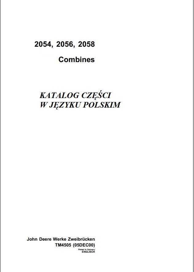 Katalog części kombajn John Deere 2054, 2056, 2058 PL