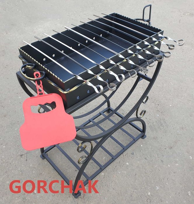 Мангал на 10 шампурів, сталь 4 мм, на радіусній стійці з дровницею