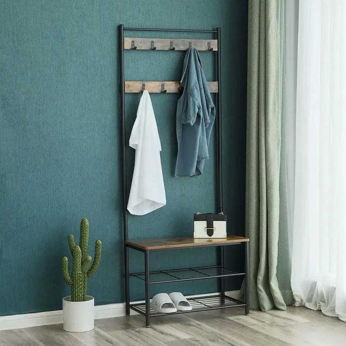 Вешалка Лофт напольная в прихожую для одежды с полками для обуви