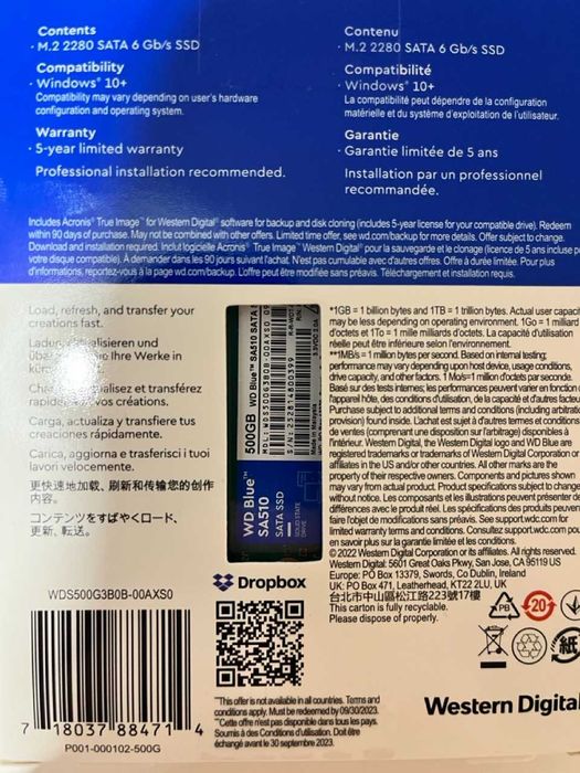 Dysk ssd WD Blue SA510 500GB M.2 2280