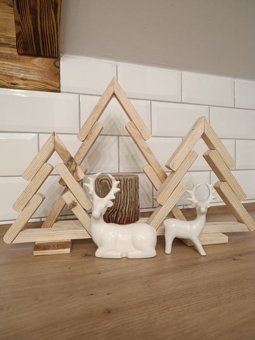 Dekoracje choinki z drewna styl skandynawski świąteczne boho handmade