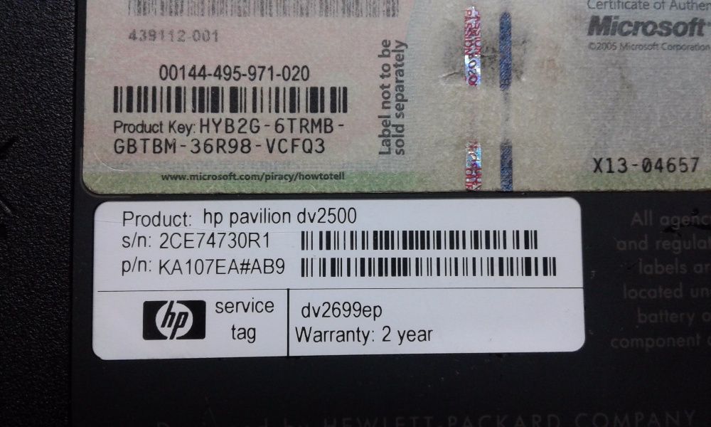 PEÇAS - Portátil HP dv2500 (dv2699ep)