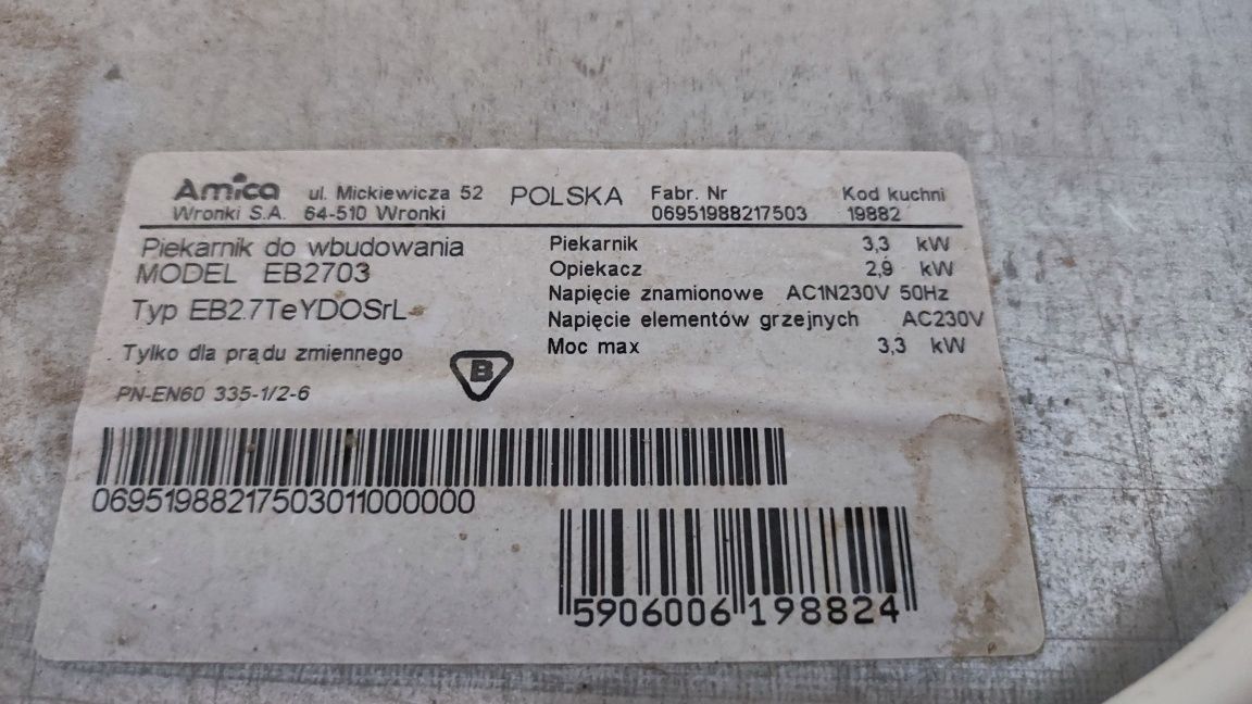 Piekarnik Amica, do zabudowy