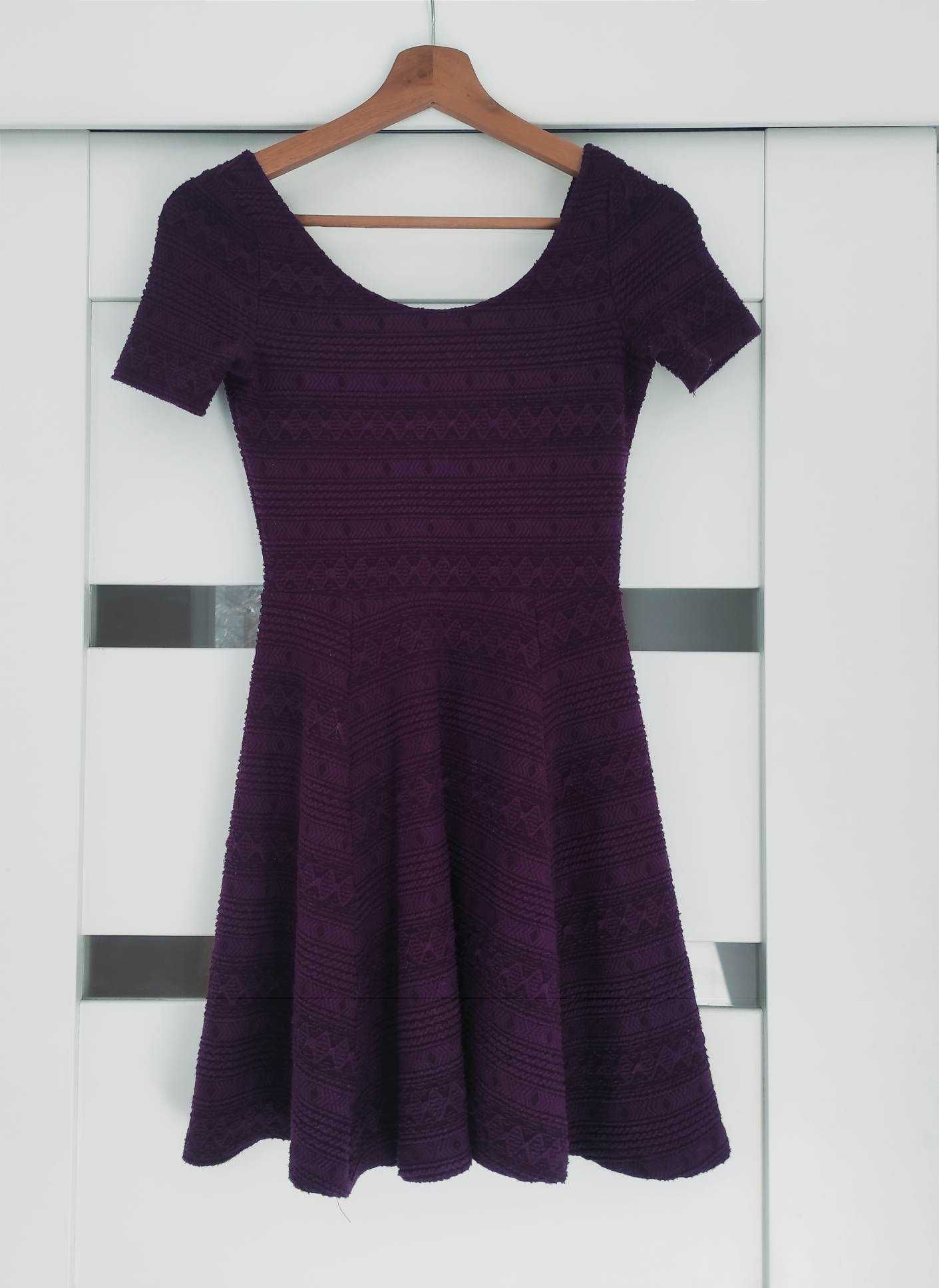 Sukienka koktajlowa H&M Śliwkowa fioletowa rozmiar XS