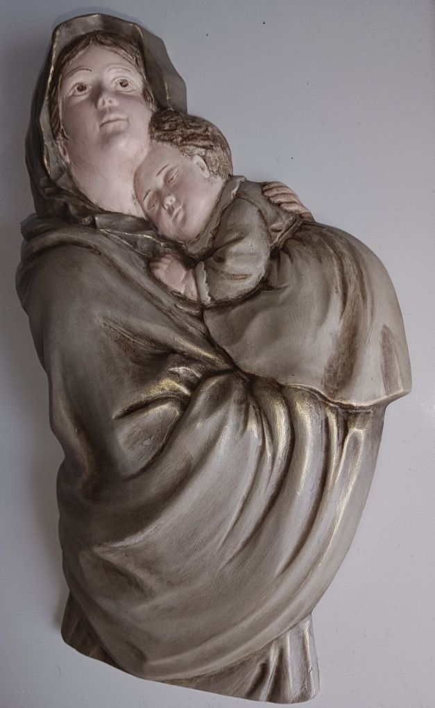 Płaskorzeźba ręcznie malowana Matka Boska Boża Madonna  z Dzieciątkiem