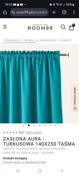 Zasłona room99 140x240 turkusowy 2szt