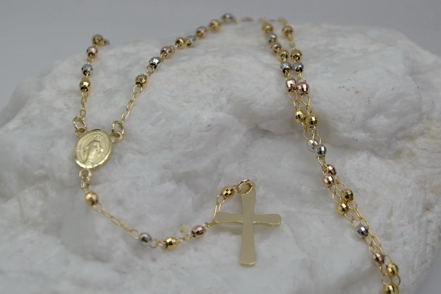 Złoty różaniec 14k 585 żółte białe czerwone łańcuszek rcc003ywr K