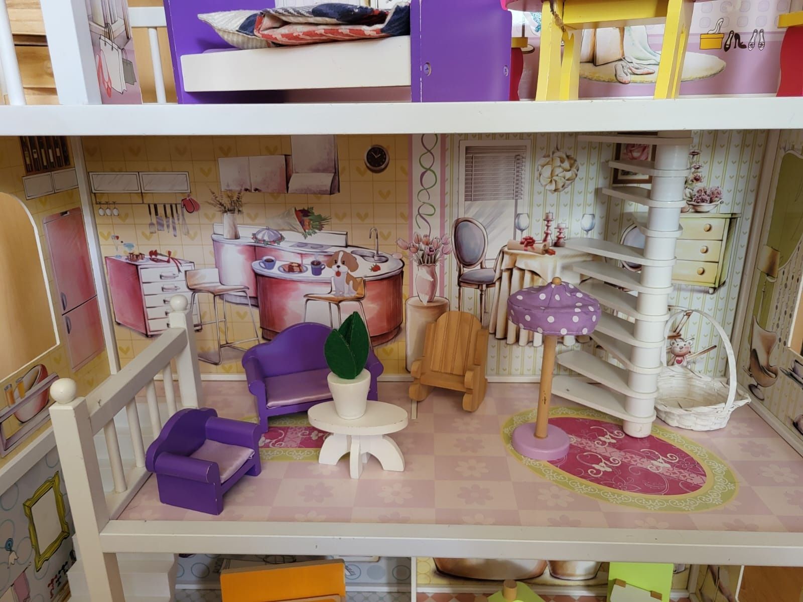 Drewniany duży domek dla lalek typu barbie