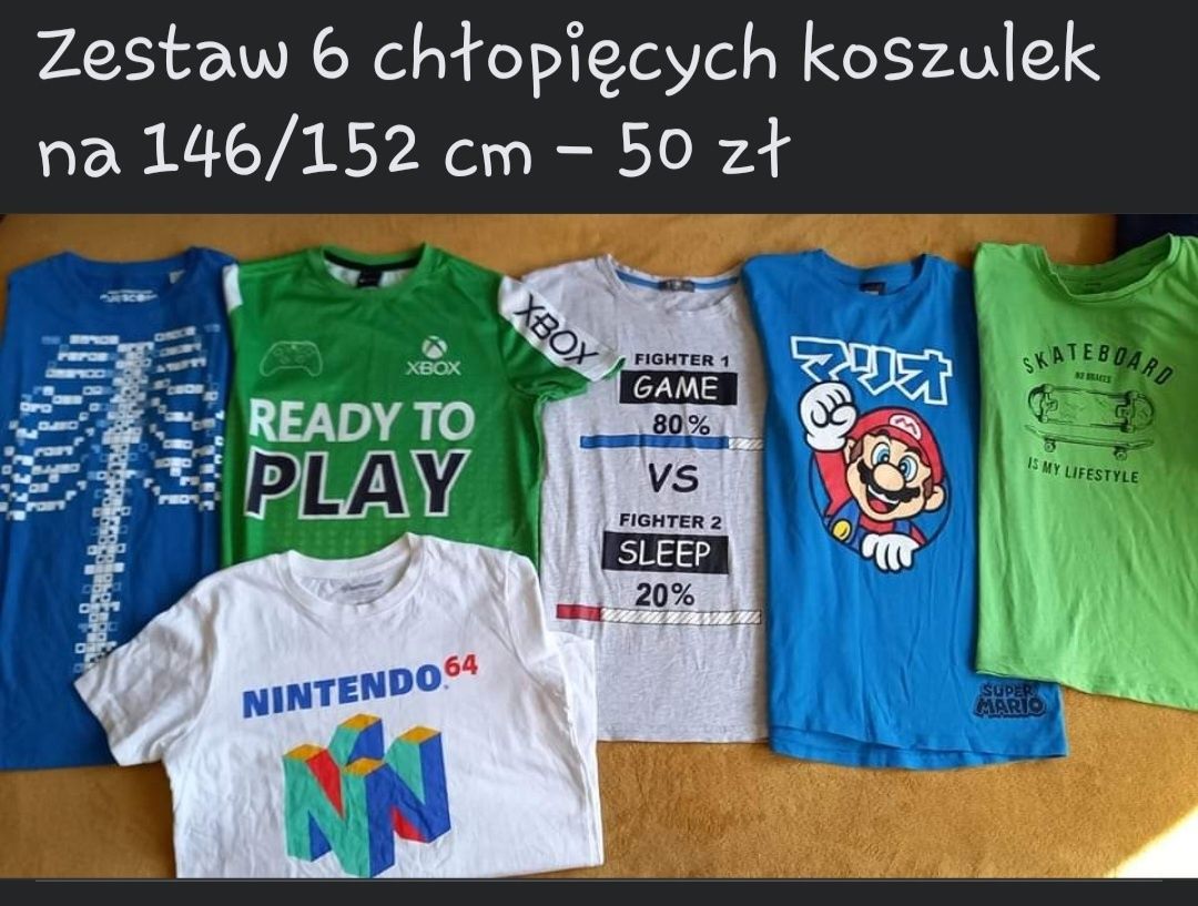 6 koszulek na 146/152 Mario Bros, Nintendo, Gamer, Xbox