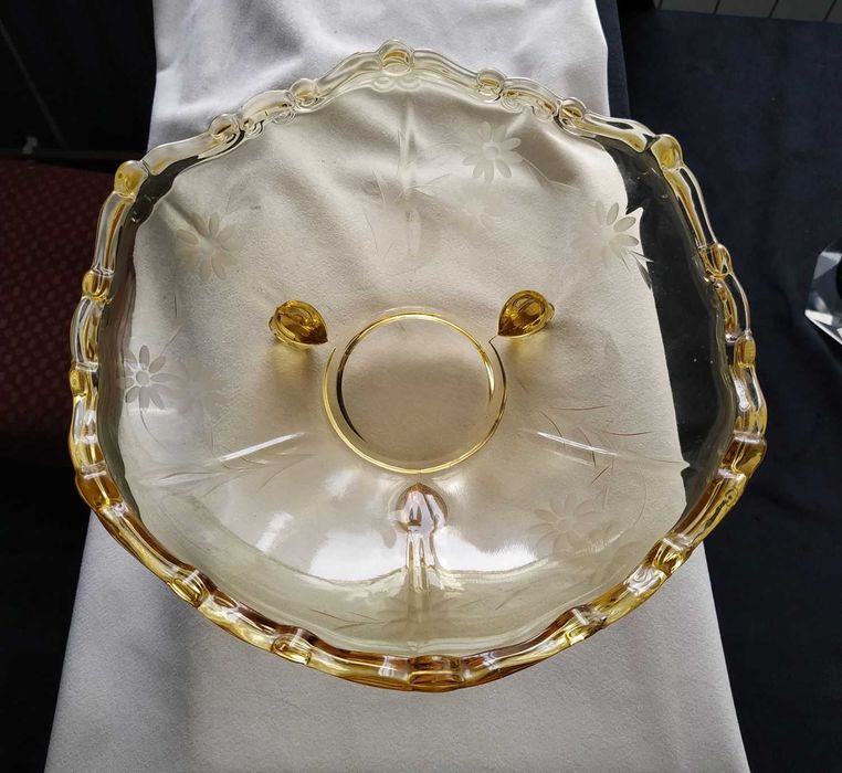 Patera Brockwitz Art Deco bursztynowa, szkło prasowane, lata 30.