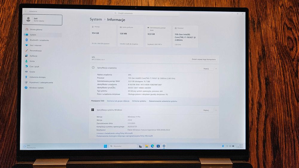 Dell XPS 13 9310 (2in1), i7-1165G7, 32 GB, 1 TB, 4K UHD+, Rysik