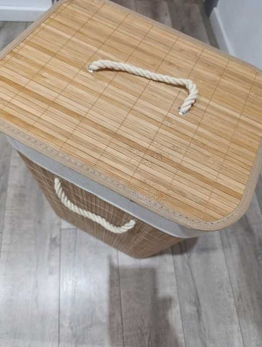 Kosz na pranie bambusowy 72L pokrywka duży pojemnik organizer bielizna