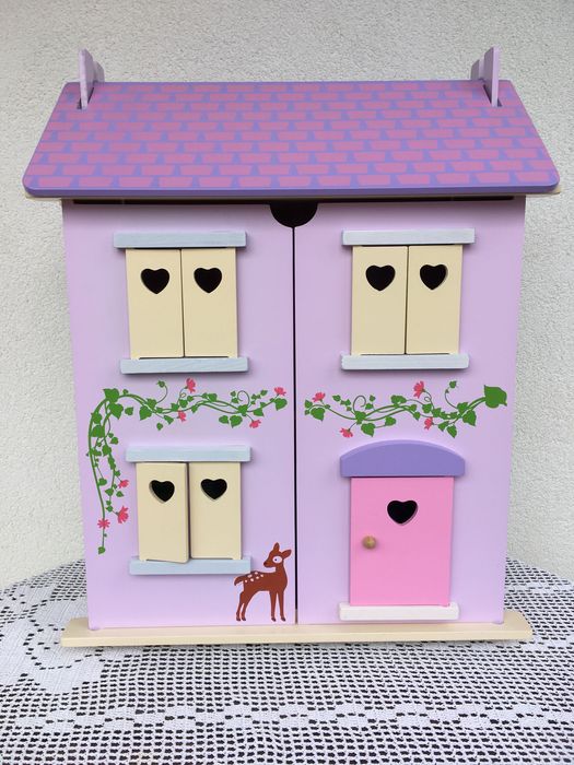 domek drewniany dla lalek Eichhorn różowy duży z meblami i lalkami