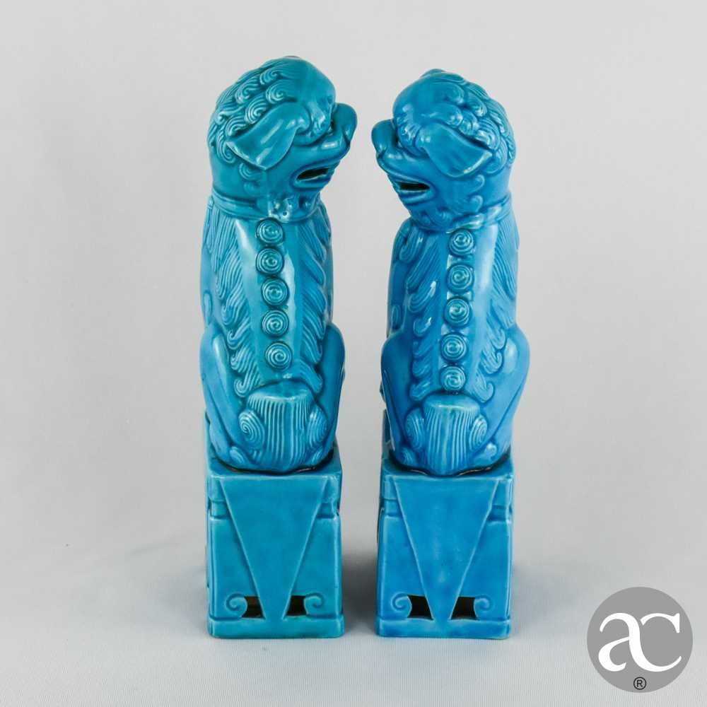 Par de Cães de Foo, porcelana da China, azul-turquesa Nº 2