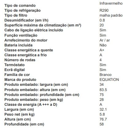 Ar Condicionado & Desumidificador Portátil Equation W Novo