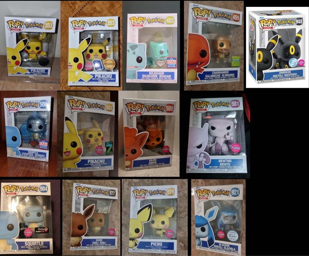 Funko pop Pokemon : Squirtle Mewtwo Pikachu Pichu Bulbasaur Charmander