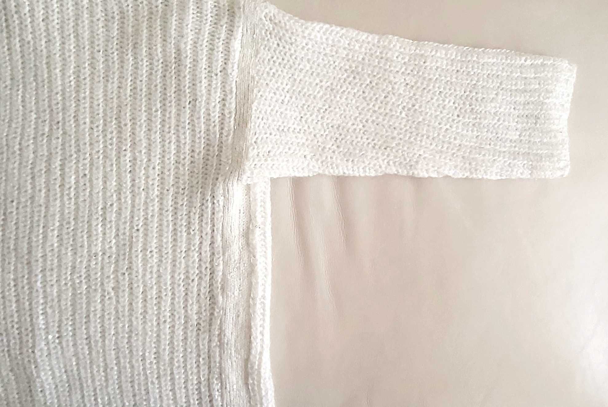 Zara uroczy sweter ecru z delikatnymi cekinami XS/S