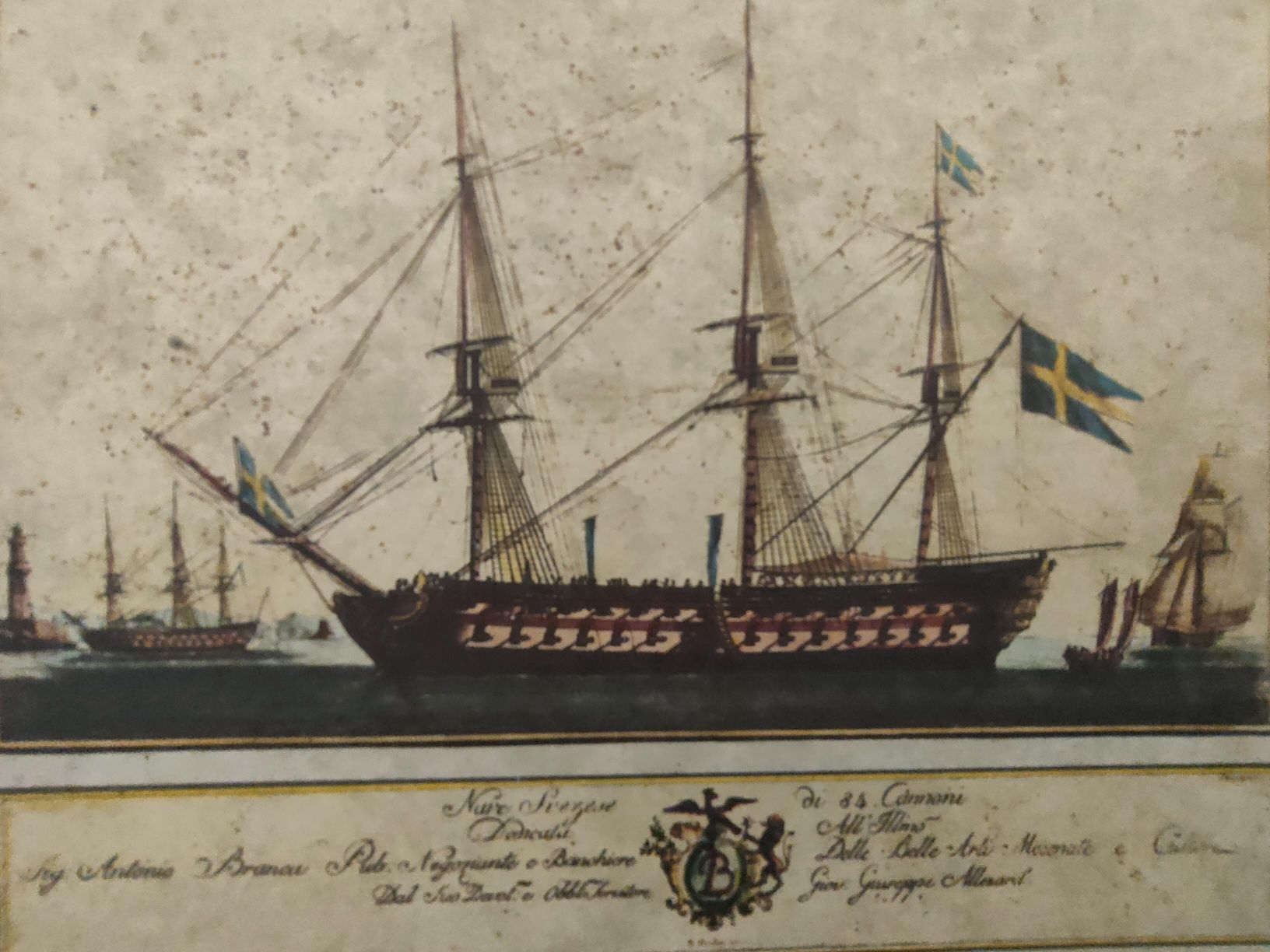 Moldura em madeira com navio sueco.