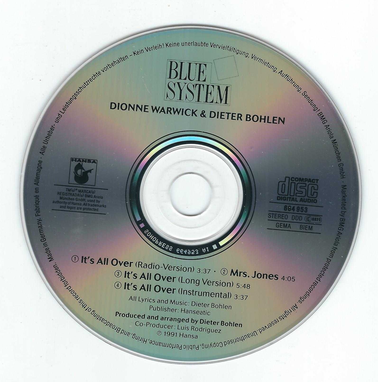 Maxi CD Blue System - (Dionne Warwick & Dieter Bohlen) – It's All Over
